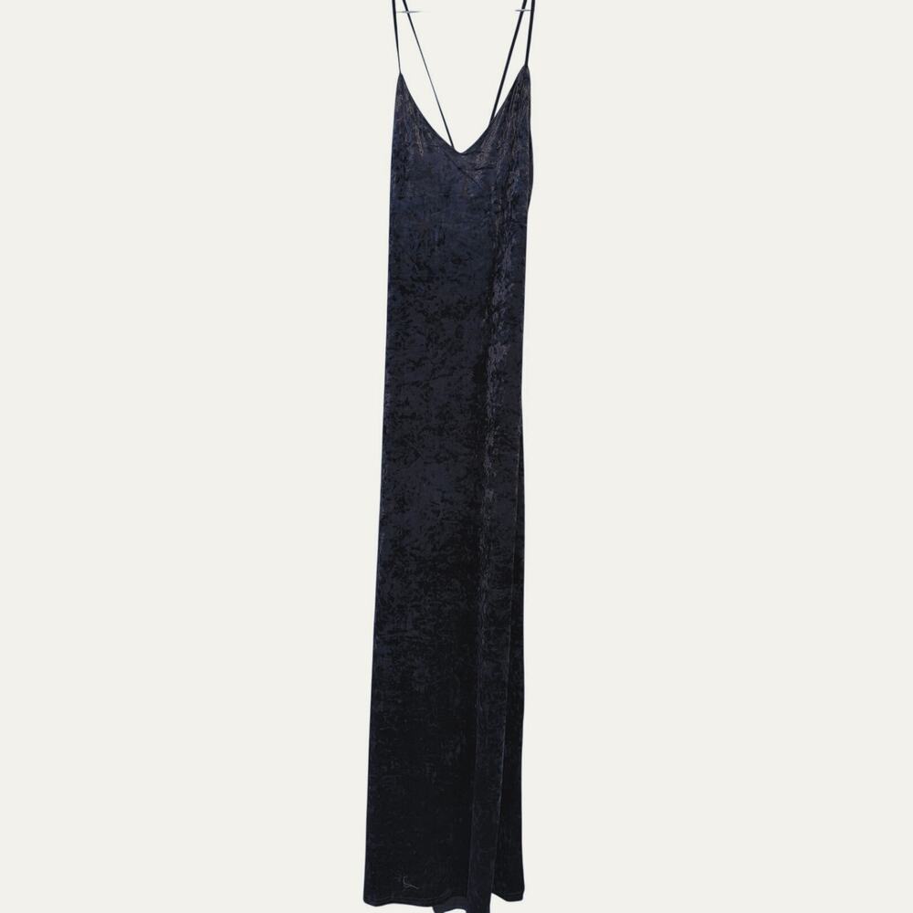 NWT Medium Sugarlips Blue Crushed Velvet Maxi Dress Sleek Spaghetti Straps